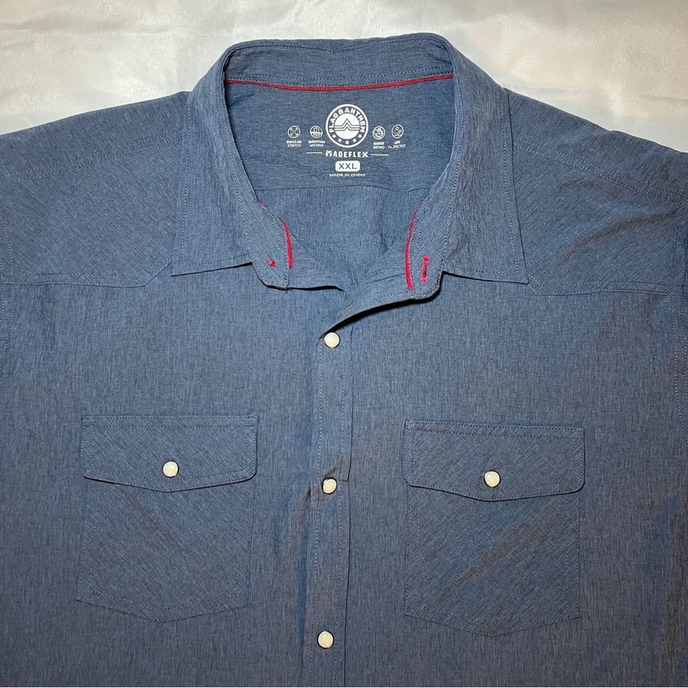 Flag & Anthem Men's Heather Blue Madeflex UPF Performance Button-Down‎ Shirt XXL - Picture 3 of 15